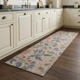 8' Cream Floral Washable Runner Rug