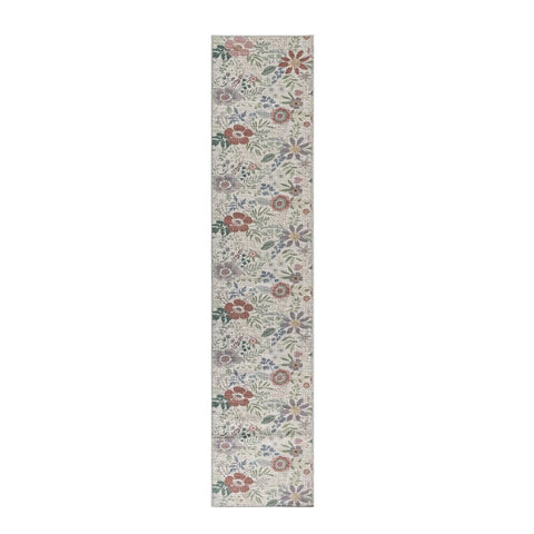 8' Cream Floral Washable Runner Rug