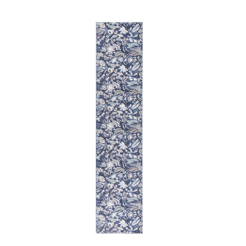 8' Blue Floral Washable Runner Rug