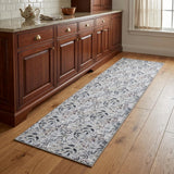 8' Cream Floral Washable Runner Rug