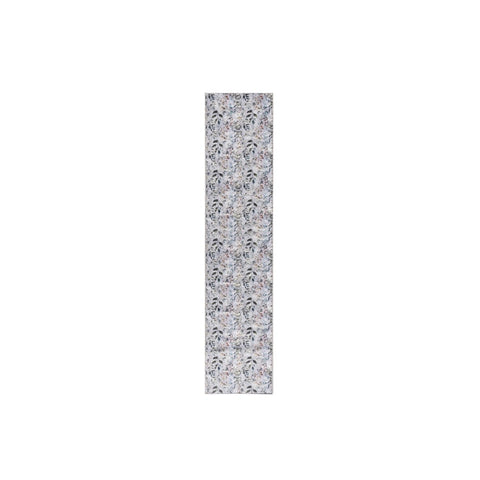 8' Cream Floral Washable Runner Rug