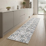 8' Gray And Blue Floral Washable Runner Rug
