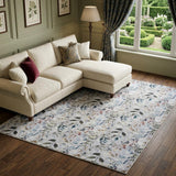 8' X 10' Ivory Blue and Gray Floral Power Loom Washable Non Skid Area Rug