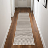 8' Beige And Black Geometric Washable Runner Rug