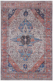 4' X 6' Red and Ivory Oriental Power Loom Distressed Washable Non Skid Area Rug