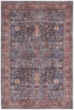 4' X 6' Blue and Red Oriental Power Loom Distressed Washable Non Skid Area Rug