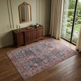 4' X 6' Blue and Red Oriental Power Loom Distressed Washable Non Skid Area Rug