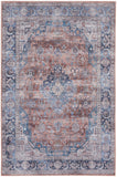 4' X 6' Blue and Red Oriental Power Loom Distressed Washable Non Skid Area Rug