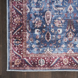 4' X 6' Blue and Red Oriental Power Loom Distressed Washable Non Skid Area Rug