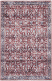 4' X 6' Red and Ivory Oriental Power Loom Distressed Washable Non Skid Area Rug