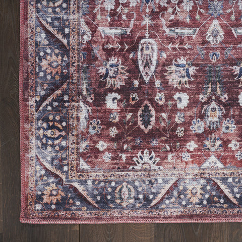 4' X 6' Red and Ivory Oriental Power Loom Distressed Washable Non Skid Area Rug