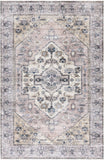 4' X 6' Pink and Blue Oriental Power Loom Distressed Washable Non Skid Area Rug