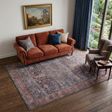 5' X 7' Blue and Red Oriental Power Loom Distressed Washable Non Skid Area Rug