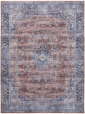 5' X 7' Blue and Red Oriental Power Loom Distressed Washable Non Skid Area Rug
