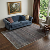 5' X 7' Blue and Brown Oriental Power Loom Distressed Washable Non Skid Area Rug