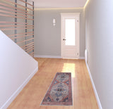 6' Red and Ivory Oriental Power Loom Distressed Washable Non Skid Runner Rug