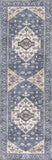 6' Blue and Ivory Oriental Power Loom Distressed Washable Non Skid Runner Rug