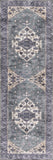6' Beige Blue And Gray Oriental Distressed Washable Runner Rug