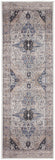 6' Blue And Ivory Oriental Distressed Washable Runner Rug