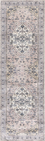 6' Pink And Blue Oriental Distressed Washable Runner Rug