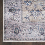 8' X 10' Pink and Blue Oriental Power Loom Distressed Washable Non Skid Area Rug