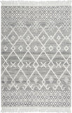 4' X 6' Gray and Ivory Geometric Hand Woven Area Rug With Fringe