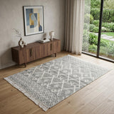 4' X 6' Gray and Ivory Geometric Hand Woven Area Rug With Fringe