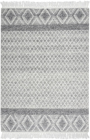 5' X 8' Gray and Ivory Geometric Hand Woven Area Rug With Fringe