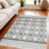 5' X 8' Teal Ivory And Gray Floral Medallion Flatweave Handmade Area Rug With Fringe