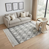 5' X 8' Teal Ivory And Gray Floral Medallion Flatweave Handmade Area Rug With Fringe
