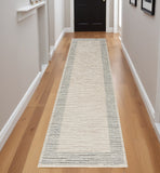 8' Gray And Ivory Striped Runner Rug