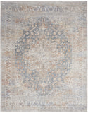 8' X 10' Ivory and Blue Oriental Power Loom Distressed Area Rug With Fringe