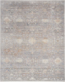 8' X 10' Ivory Blue and Gray Oriental Power Loom Distressed Area Rug With Fringe