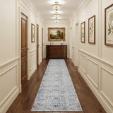 12' Blue and Ivory Oriental Power Loom Distressed Runner Rug