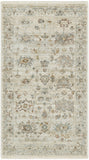 3' X 5' Beige and Blue Oriental Power Loom Distressed Area Rug With Fringe
