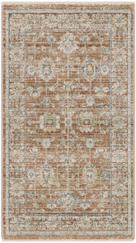 3' X 5' Orange and Ivory Oriental Power Loom Distressed Area Rug With Fringe