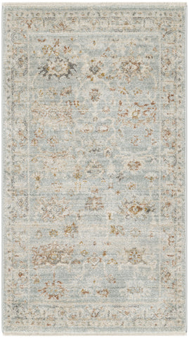 3' X 5' Blue and Ivory Oriental Power Loom Distressed Area Rug With Fringe