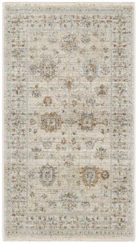 3' X 5' Beige and Ivory Oriental Power Loom Distressed Area Rug With Fringe
