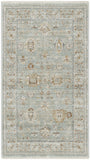 3' X 5' Green and Ivory Oriental Power Loom Distressed Area Rug With Fringe
