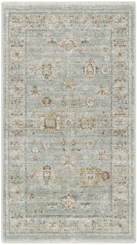 3' X 5' Green and Ivory Oriental Power Loom Distressed Area Rug With Fringe