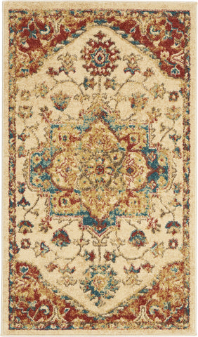 3' X 5' Ivory and Red Floral Medallion Power Loom Area Rug