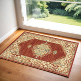 3' X 5' Red and Ivory Medallion Power Loom Area Rug