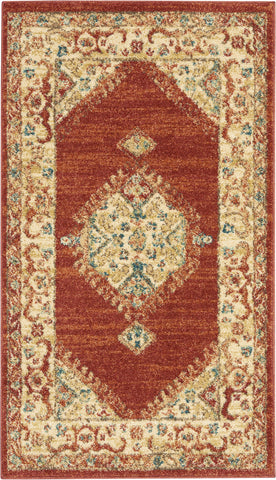 3' X 5' Red and Ivory Medallion Power Loom Area Rug