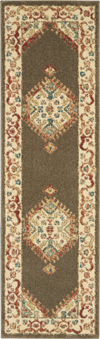 8' Brown And Ivory Floral Medallion Distressed Runner Rug