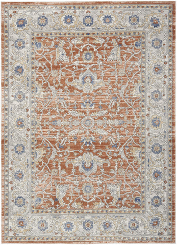 5' X 7' Gray and Red Oriental Power Loom Area Rug