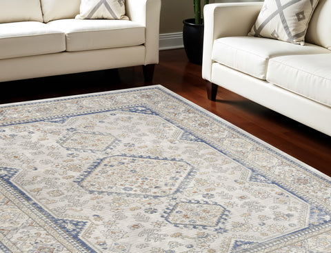 7' X 9' Blue and Gray Medallion Power Loom Area Rug