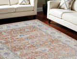 7' X 9' Gray and Red Oriental Power Loom Area Rug