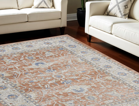 7' X 9' Gray and Red Oriental Power Loom Area Rug