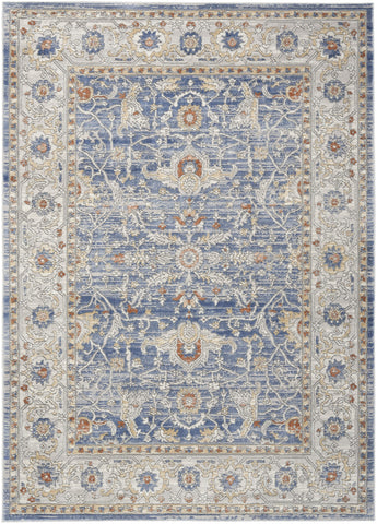7' X 9' Blue and Gray Oriental Power Loom Area Rug