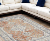 7' X 9' Gray and Red Medallion Power Loom Area Rug